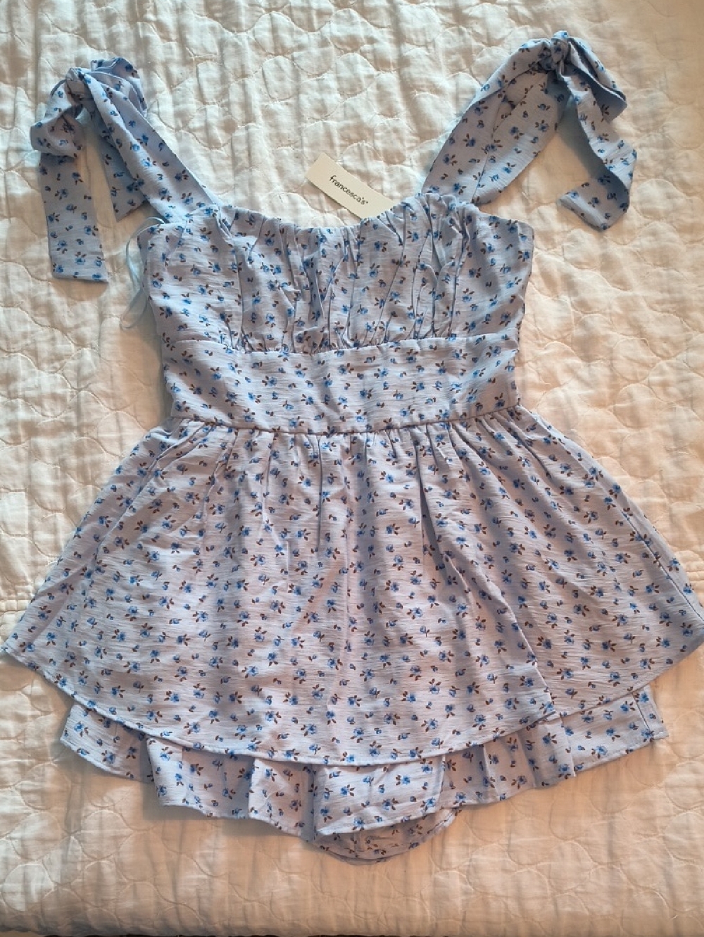 Francesca's Collections Light Blue Mini Dress with Navy Floral Print